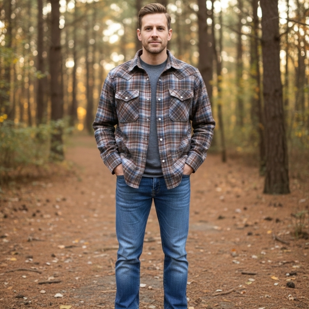​Pendleton High Grade Western Wear Pearl Snap Shirt 100% Virgin Wool Blue Brown